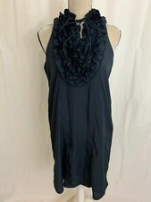 Zara Womens Solid Navy Blue Ruffle Tank Mini Dress Medium