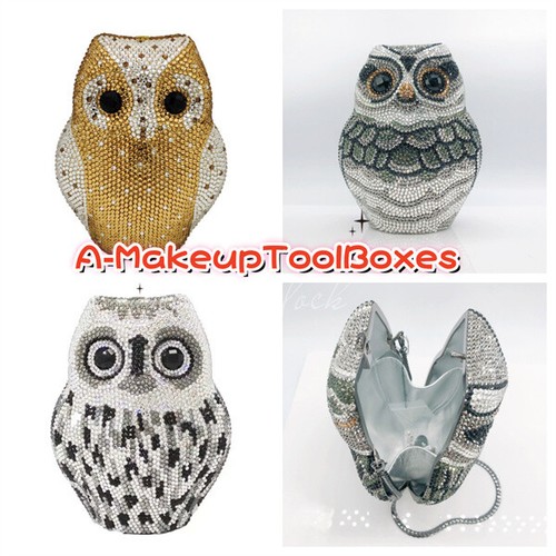 Bolso sin asas Minaudiere C12 cristal búho en forma de sabiduría fiesta noche boda novia - Imagen 1 de 16