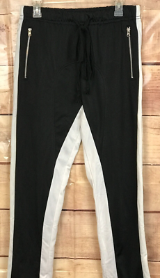 Uncle Ralph Men L Sport Track Pants Black White Stripes Zipped