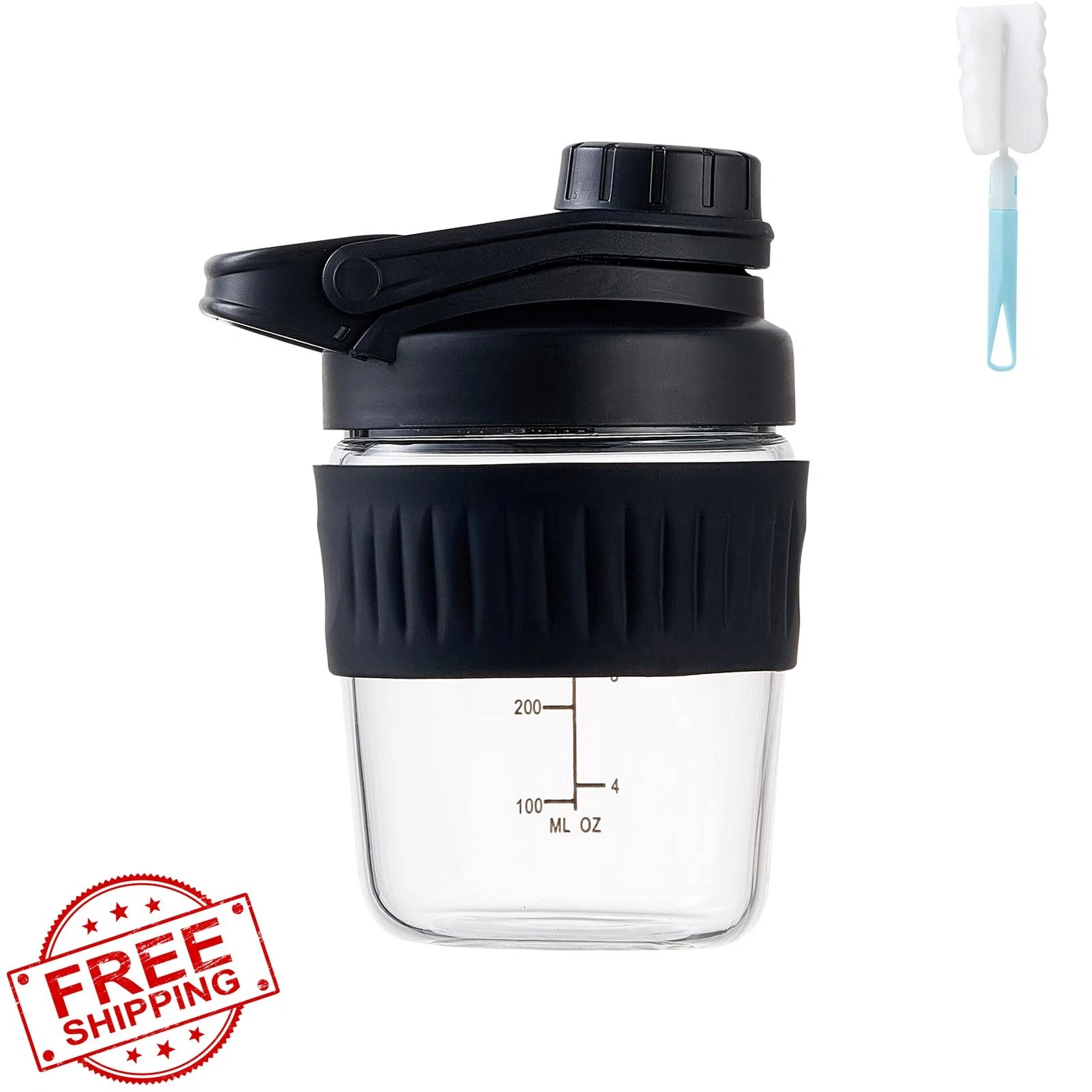 Glass Shaker Bottle 12oz Protein Powder Leak-Proof Black Blender
Opens in a new window or tab