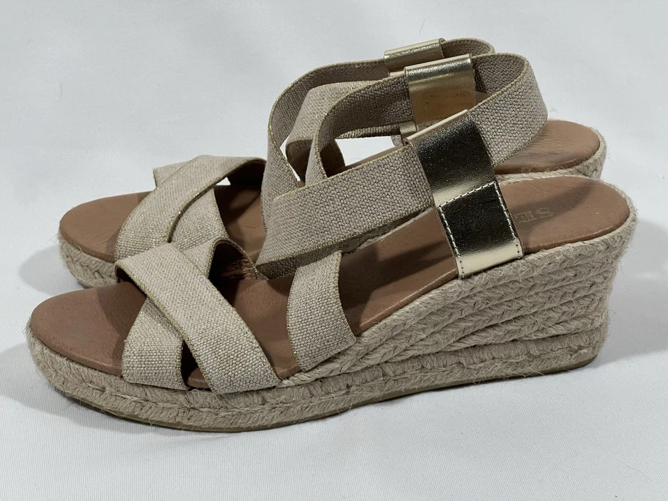 Sesto Meucci Womens 10 Gold Wedge Platform Stretch Straps Y2K Bohemian - Image 3 of 4