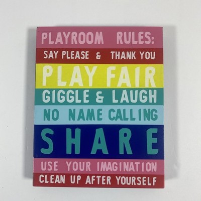 Vintage Playroom Colorful Rules Wood Sign Home Décor 8x10 Child s Room Play Area