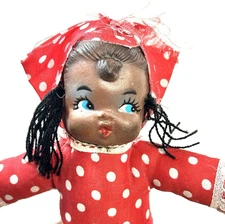 VINTAGE HAND CRAFTED FOLK ART AFRICAN AMERICAN GIRL SOFT 10" CLOTH DOLL