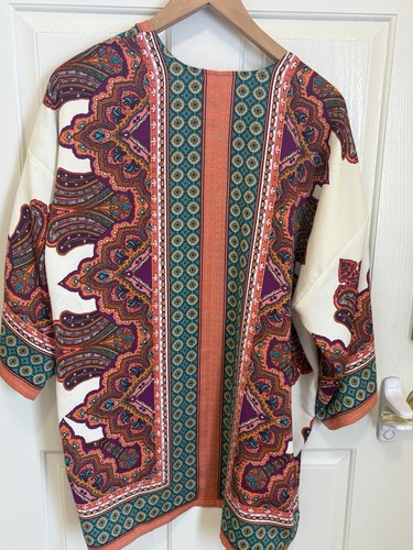 Giacca cardigan kimono stampa paisley elefante boho aperto davanti stile festival - Foto 2 di 5