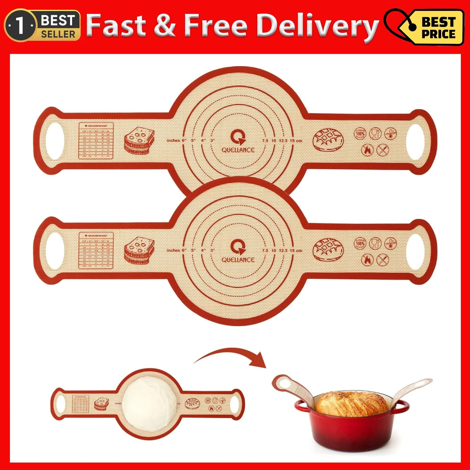 Silicone Sourdough Bread Sling Mat - 2Set Round Dough Baking Slings For Dutch