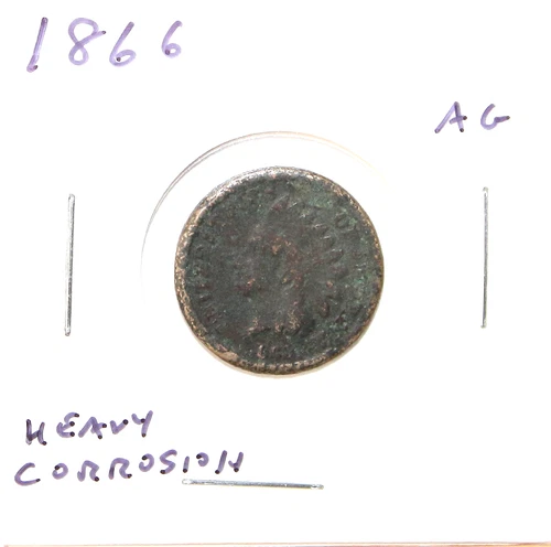 1866 US Indian Head Cent  AG About Good Hole FIller Free Shipping