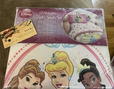 Disney Princess New Full Sheet Set Soft Microfiber Cinderella Tiana Belle Floral