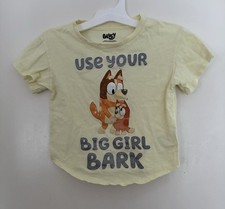 Bluey Kids Girls Glitter Chilli Bingo 100 Cotton Crewneck T-Shirt Yellow Sz 5/6