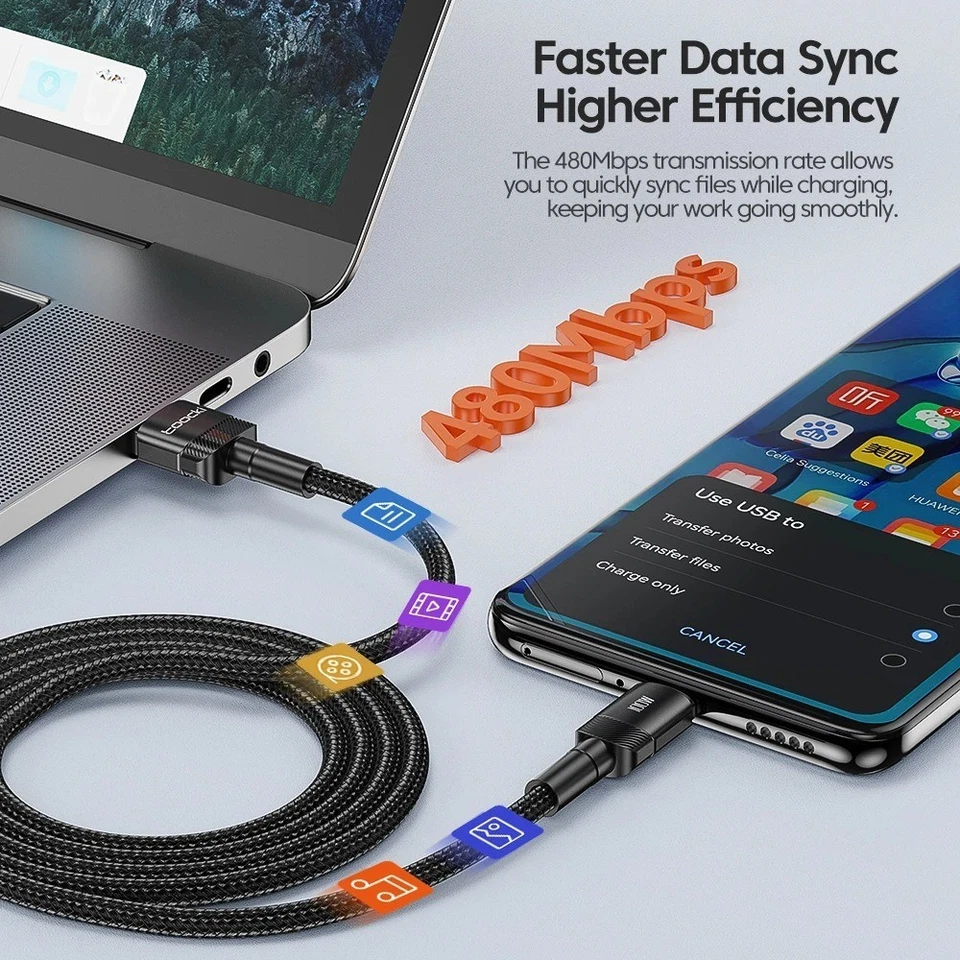 6A Fast Charging USB To Type C Cable 100W Data Cord For Samsung Xiaomi Huawei - Image 4 of 4