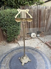 Vintage Brass/Metal Lyre Harp Shaped Footed Music Stand Adjust 36" To 49"