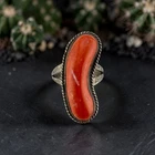 Vintage Southwestern Sterling Silver Coral Statement Ring Size 8.25 7.6g