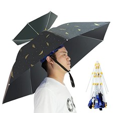 Umbrella Hat Folding Adjustable Sun Rain Cap, 37.4  UPF 50 UV Plume/Black