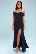NWT Lulus Song of Love Navy Blue Off-the-Shoulder Maxi Dress - Sz Small