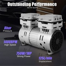 8 Bar Profi Leise &Ouml;lfreier Kompressor Luftkompressor Kopf Silent Druckluft 750W