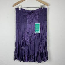 Vtg Caelian L Crinkle Charmeuse Skirt Midi Purple Witchy Whimsigoth Y2k Pull On