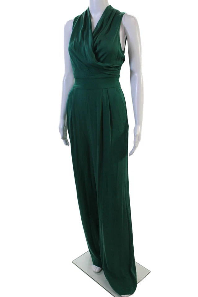 Mono de seda verde 6 Catherine Malandrino con cremallera trasera sin mangas cuello en V para mujer Foto 2 de 4