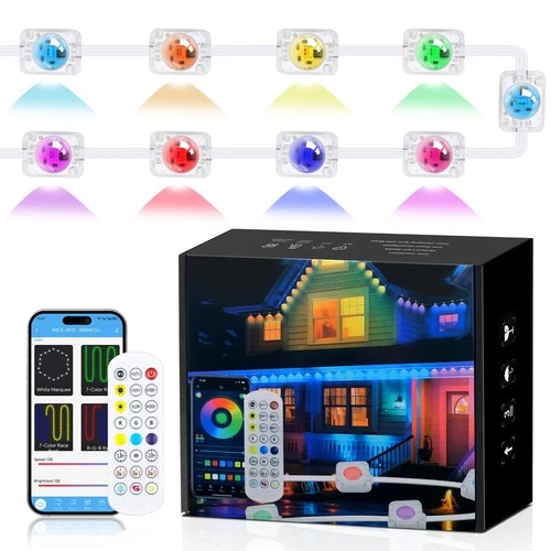 200FT Permanent Outdoor RGBIC Lights,Waterproof Smart LED Eaves Lights with App