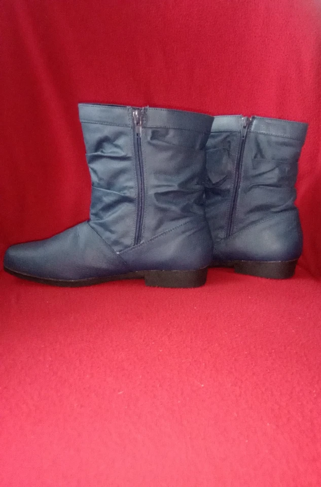 Botas holgadas azules de cuero granulado genuino forradas de piel para mujer talla 8W baliza Foto 2 de 4