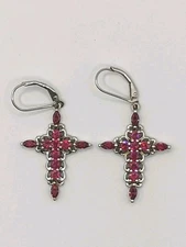J Francis 925 Sterling Silver Cross Earrings With Swarovski Pink Crystals