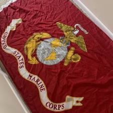 US Marine Corps Red Flag Banner w/ Eagle Globe Anchor Emblem - Militaria
