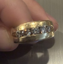 Mens Diamond Band Solid 14K Yellow Gold With 5 Diamonds