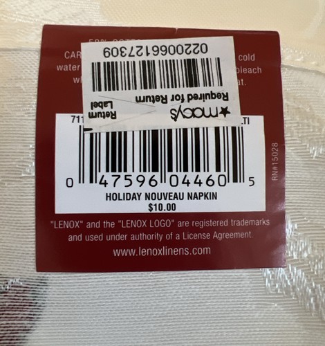 Lenox NWT Set Of 5 Holiday Nouveau Napkins 20" Red Green Gold Ribbon Holly Berry - Picture 7 of 7