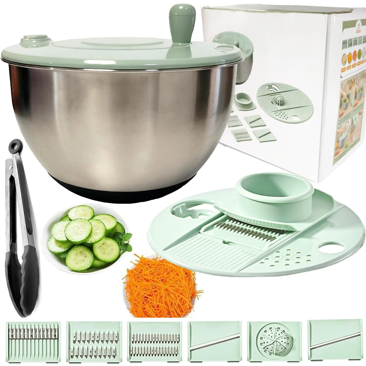5 IN 1 Salad Spinner + Vegetable Chopper Peeler + Egg Yolk Separator, Large L...