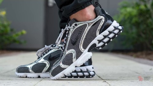 Nike x Stussy Air Zoom Spiridon Cage 2 Sneakers - Pure Platinum / Black - Picture 6 of 6