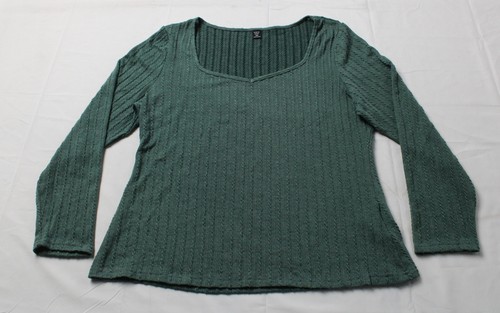 SHEIN Essence Damen Plus einfarbig U-Ausschnitt Stretch Strick T-Shirt CD4 grün Größe 4XL - Bild 1 von 3