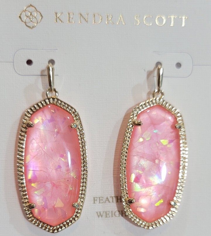 NWT Kendra Scott Iridescent Elle Earrings Coral Gold