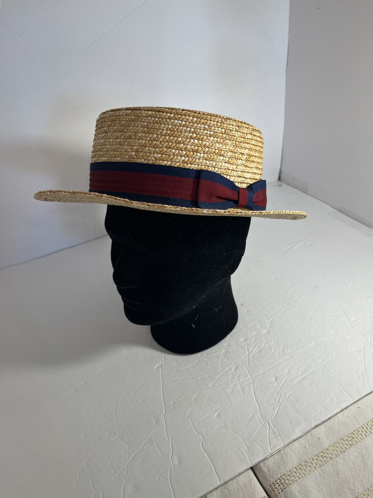 Vintage Boater Skimmer Straw Hat No Tag 22” Circumference NWOT