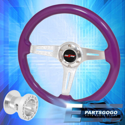 Purple Wood Silver Aluminum Center Steering Wheel + Chrome Hub For 86-01 Integra