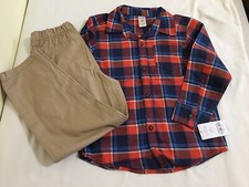 NEW Carter's Boys 2 pc Flannel Plaid Button Top Khaki Pant Set 6,7,8
