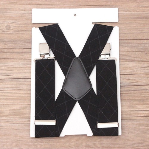 Pantalone Uomo Resistente Bretelle Larghe con 4 Clip Forti X Stile Bretelle Cinture - Foto 28 di 52