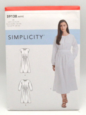 Simplicity S9138 Nap Dress or Peasant Dress w Belt & Pockets Sz 16-24 NEW