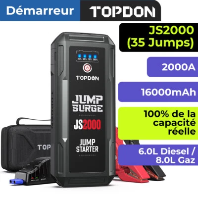 TOPDON JS2000 Démarreurs de Voiture 16000mAh 2000A Chargeur Booster Powerbank FR - Photo 1/4