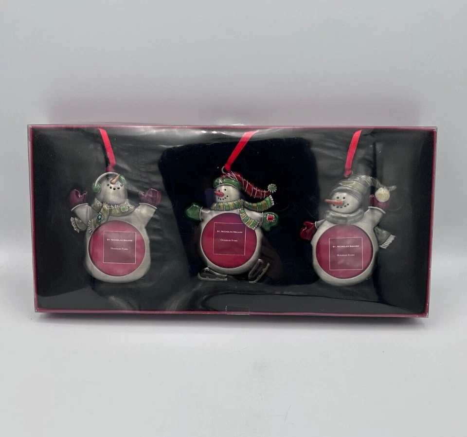 St. Nicholas Square Snowman Ornament Circular Frame Christmas Holiday Set of 3 - Image 2 of 4