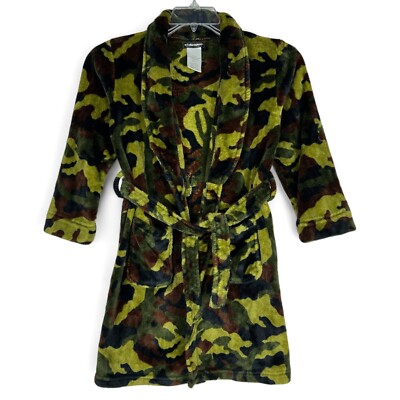 Climate Smart Boys Size M (8/10) Camo Print Fleece Robe Belted Flame Resistant