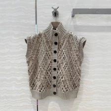 Womens Brunello Cucinelli Hollow Sequins Sleeveless Cashmere Sweater Vest