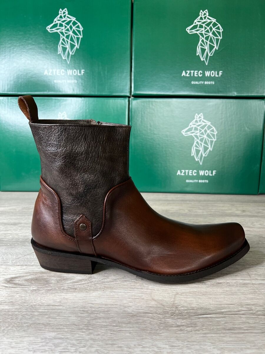 Men's Ankle Boots Genuine Leather Western Square Toe Zipper Men's Ankle Boots Genuine Leather Western Square Toe Zipper