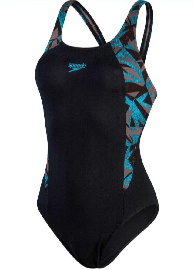 Speedo Women's Hyperboom Splice Muscleback Swimsuit UK 6/28 Black Blue One Piece