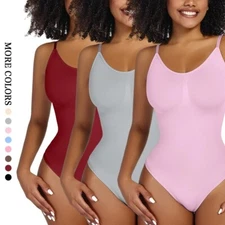 Womens Bodysuit Shapewear Tummy Control One Piece Scoop Neck Strappy Body Shaper