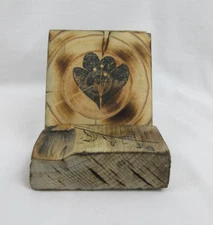 Coaster Set of 4 with Base Hand Crafted Rough Cut Reclaimed Wood Primitive Style