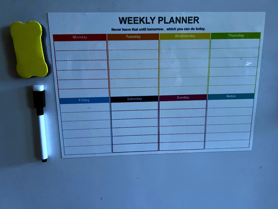 A4 Magnetic Weekly Planner with pen, eraser and day of the week bookmarks - Image 3 of 4