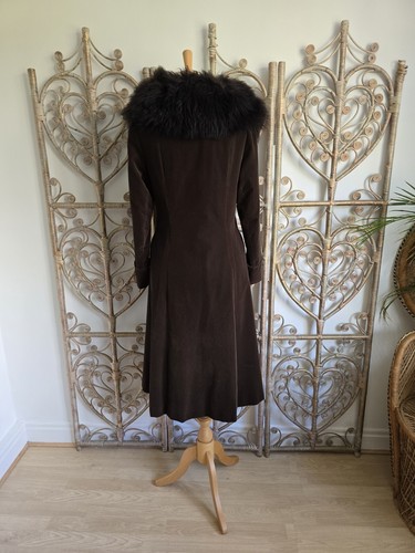Vintage brown velvet sheepskin fur collar 70s penny lane jacket coat S M - Picture 4 of 8