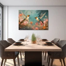 Two Little White-Blue Birds Wall Art Canvas Unframed Print Art