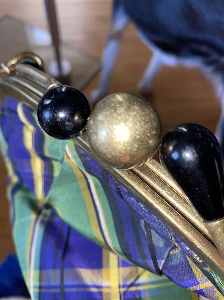 Cartera American Eagle mezcla de seda verde amarillo azul a cuadros cadena dorada de gran tamaño Foto 4 de 4