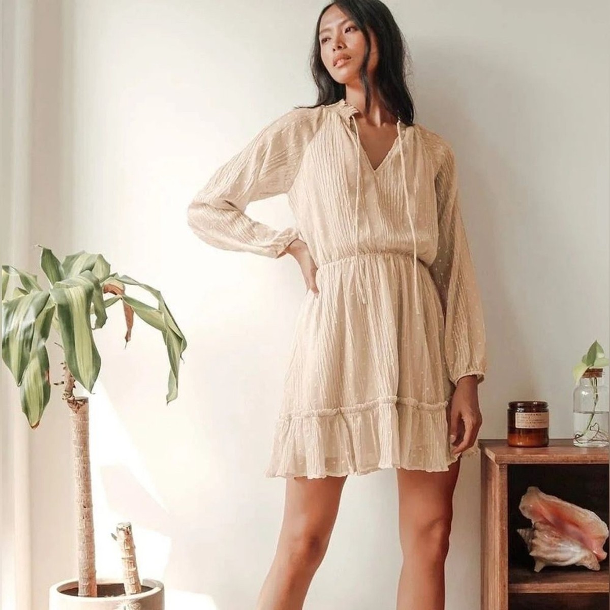 Lulu's Dresses Lulus No Ordinary Love Swiss Dot Long Sleeve Mini