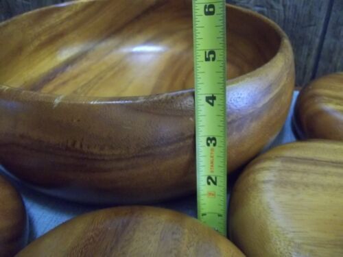Vintage Hawaiian Monkey Pod Wood Salad Bowl Set Blair Hawaii 9 Piece - Picture 14 of 16
