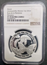 Undated Mo Mexico 1 OZ Silver Ruta de La Mariposa Monarca NGC PF70 Ultra Cameo